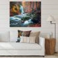 Autumn Mountain Waterfall Long View Canvas Print