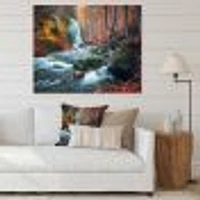 Autumn Mountain Waterfall Long View Canvas Print