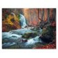 Autumn Mountain Waterfall Long View Canvas Print