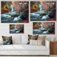 Autumn Mountain Waterfall Long View Canvas Print