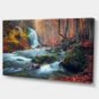 Autumn Mountain Waterfall Long View Canvas Print