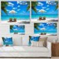 Turquoise Beach with Chairs  Canvas Print