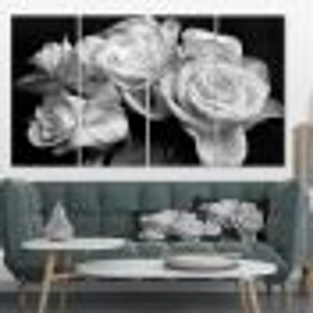 Bunch of Roses Black and White Canvas Art Print Panels