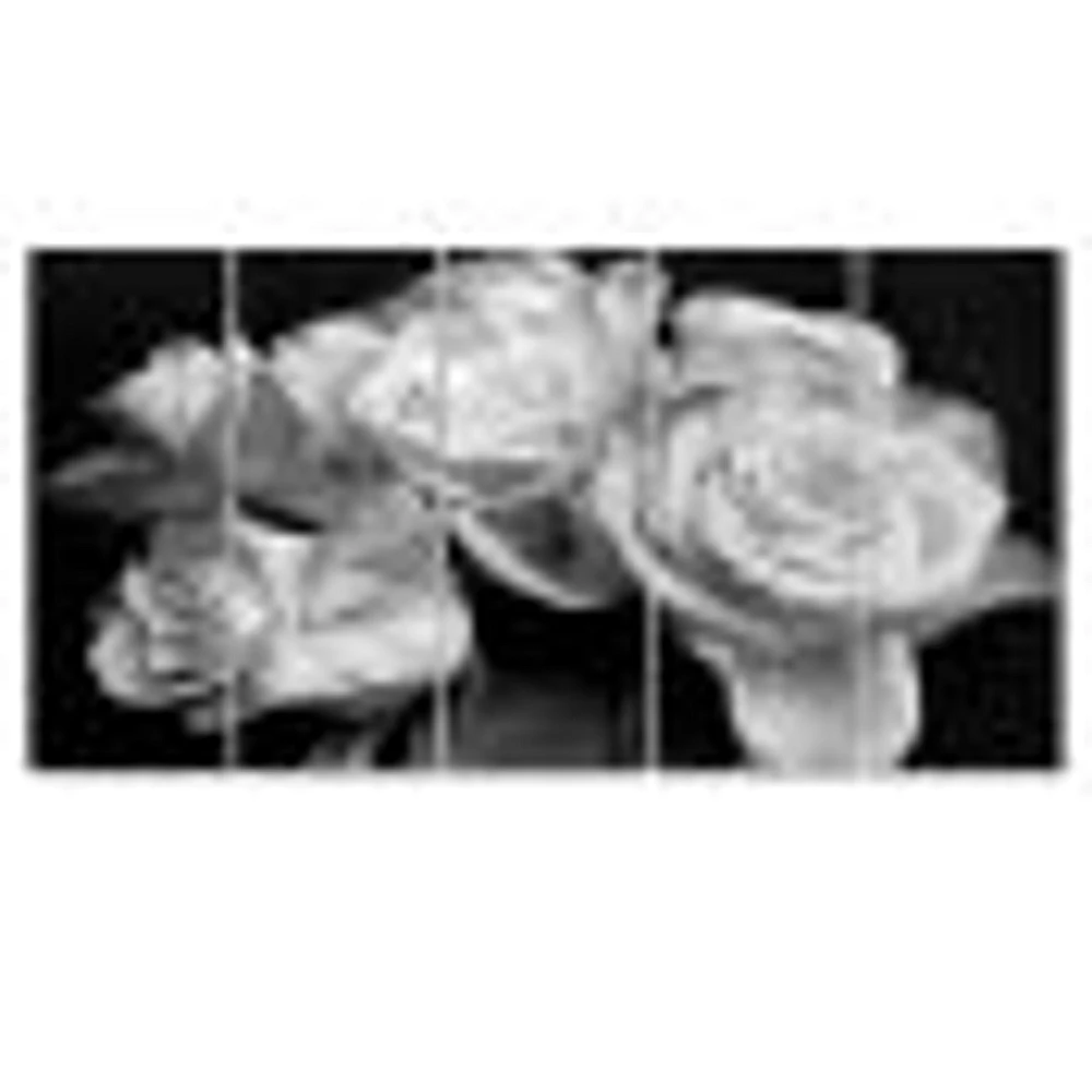 Bunch of Roses Black and White Canvas Art Print Panels