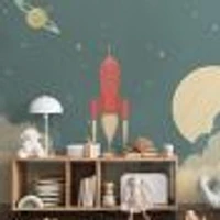 Retro Rocket Spaceship Wallpaper Mural