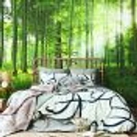 Sunny Morning Forest Wallpaper Mural