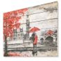 Couples Walking London Wood Wall Art