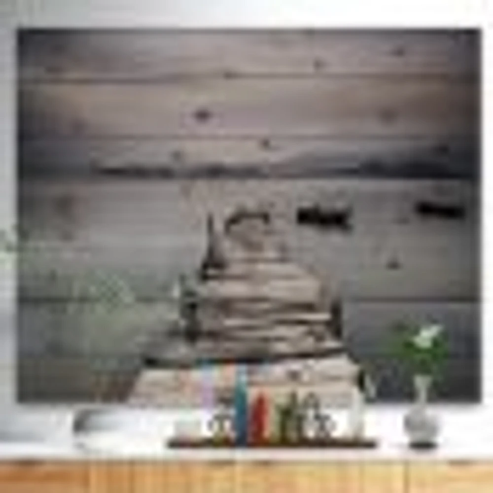 Pier and Boats at Seashore Wood Wall Art