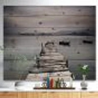 Pier and Boats at Seashore Wood Wall Art