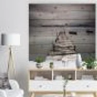 Pier and Boats at Seashore Wood Wall Art