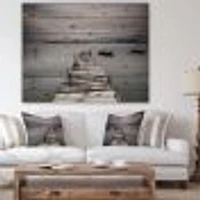 Pier and Boats at Seashore Wood Wall Art