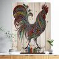 017 Colored Patterns Rooster Wood Wall Art