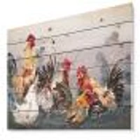 Group of Rooster Gray Farm background Wood Wall Art