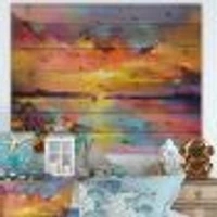 Sunset Painting With Colorful Reflections I Wood Wall Art