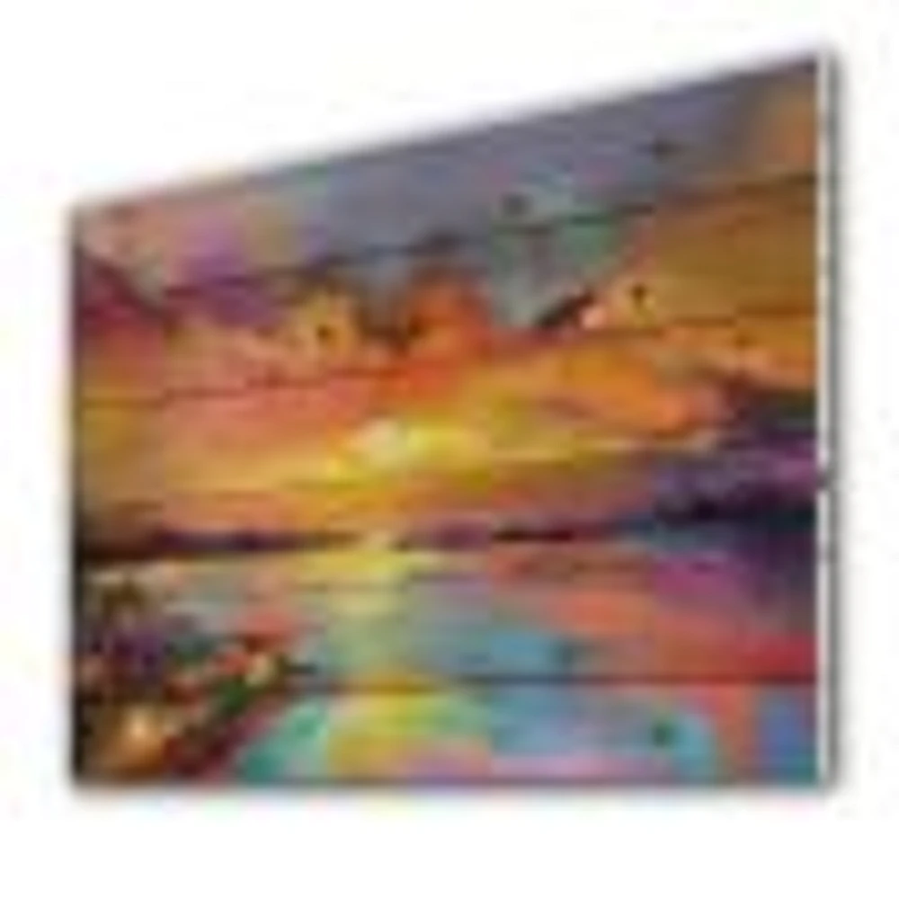 Sunset Painting With Colorful Reflections I Wood Wall Art