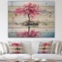 Japanese Cherry Blossom Tree On Little Idyllic IsLand Wood Wall Art