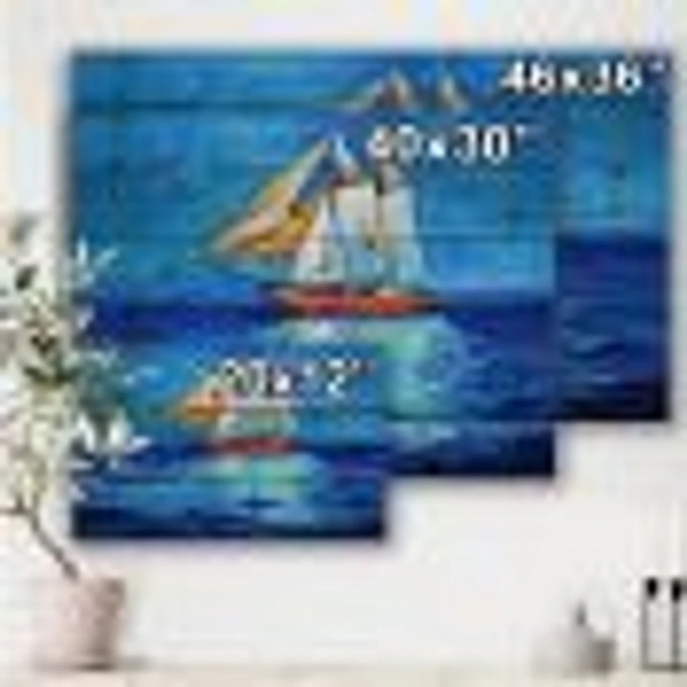 Sailboat Arriving Blue Sky Wood Wall Art