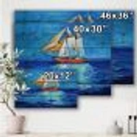 Sailboat Arriving Blue Sky Wood Wall Art