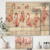 Gracefully Pink Shabby flamingo Wood Wall Art