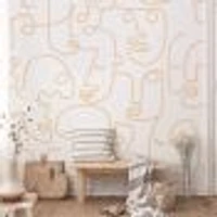 White Gold Abstract Line Faces Wallpaper Mural