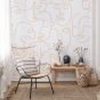 White Gold Abstract Line Faces Wallpaper Mural