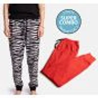 Pack of 2 Matching Pants by SilverPaw - Zebra Print and Red Waffle