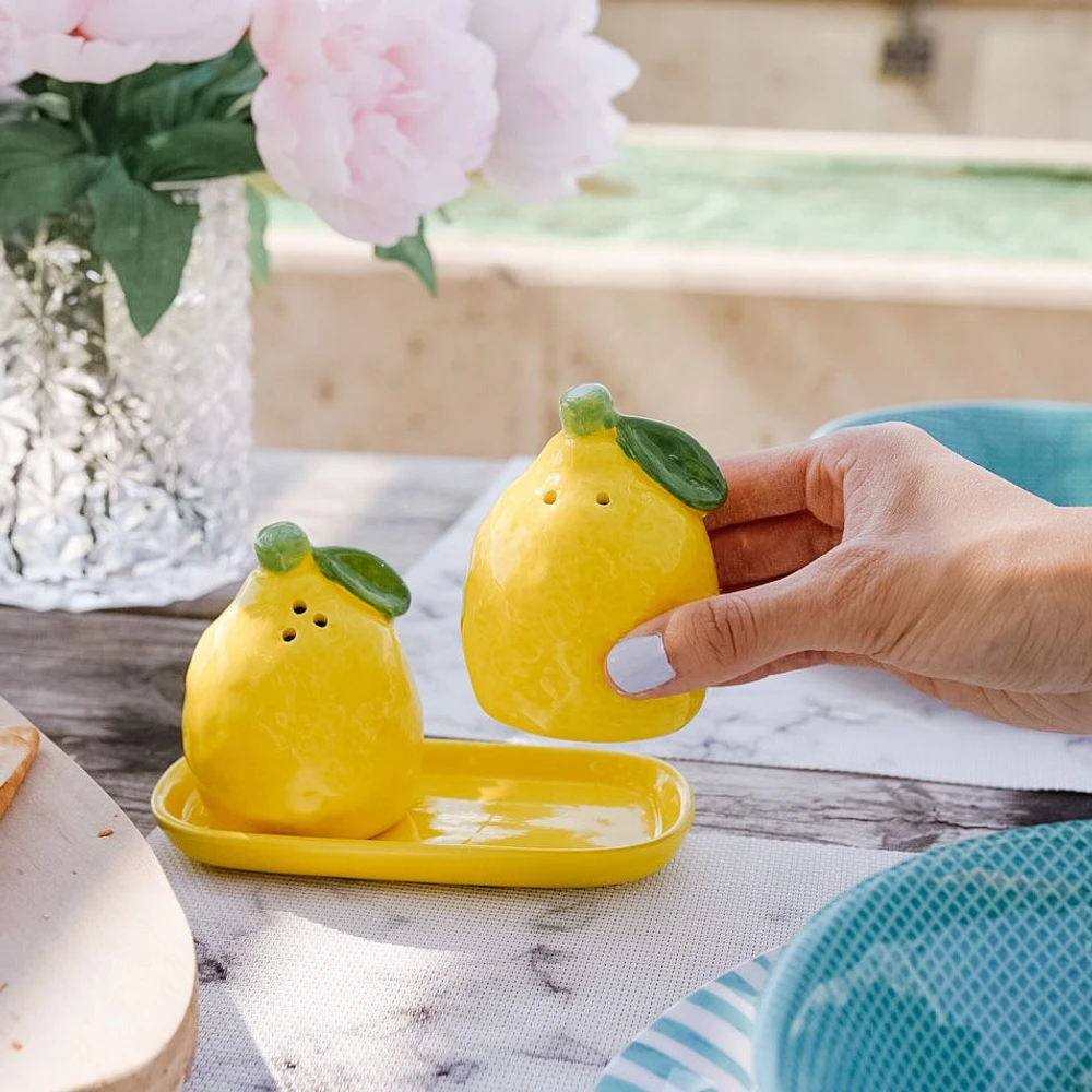 Ensemble de salière et poivrière « Lemon » avec plateau