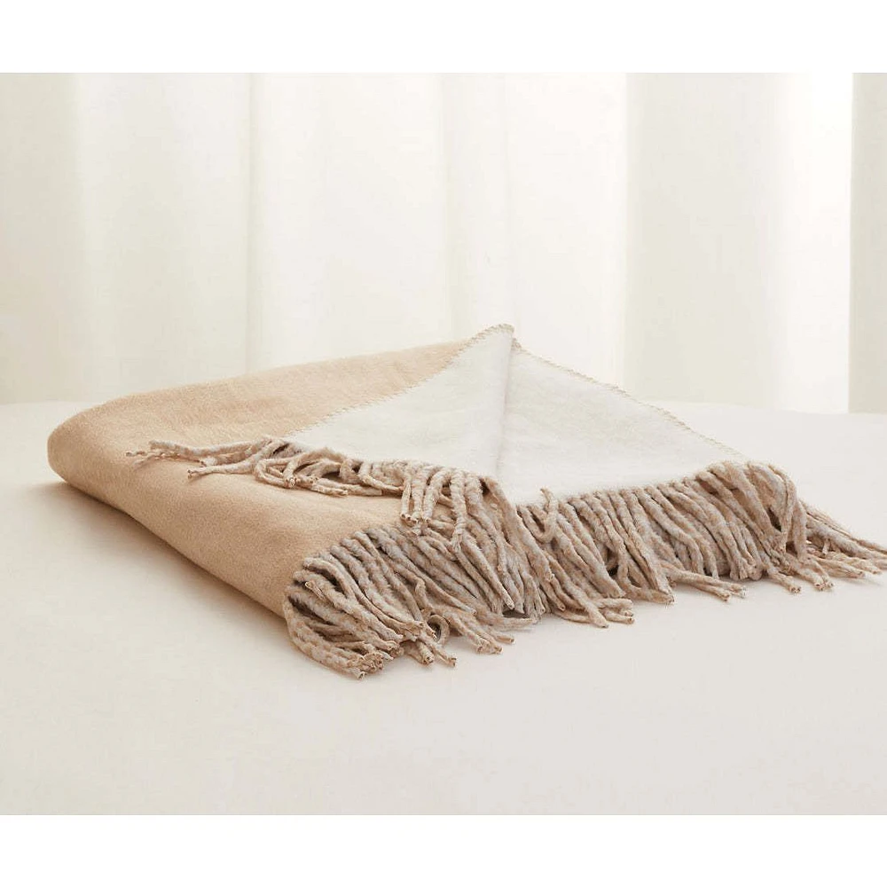 100% Silk Ivory and Taupe Throw Blanket by SmartSilk