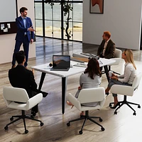 Adjustable Swivel Office Chair with Armrests in Beige Chenille Fabric by Maison Classique