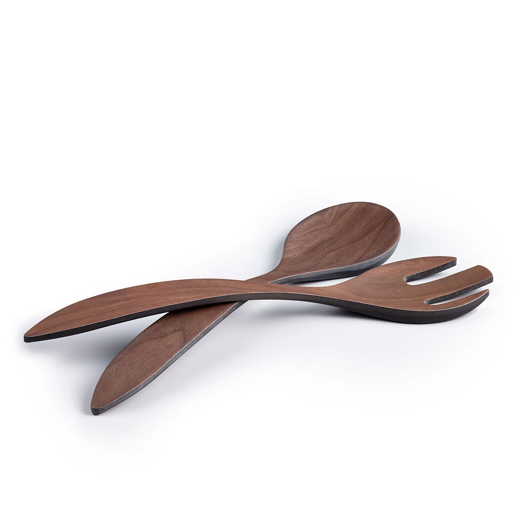 Bamboo Walnut Coffee Salad Server Set by Brilliant