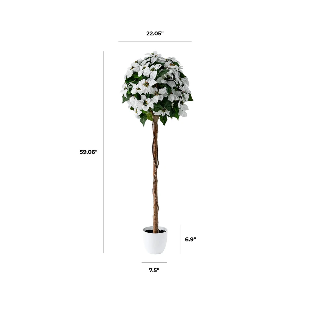 White Poinsettia Tree 59" by Haute Deco