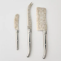 Jean Dubost Laguiole Decor Damas Cheese Knives Set, 3 pieces 