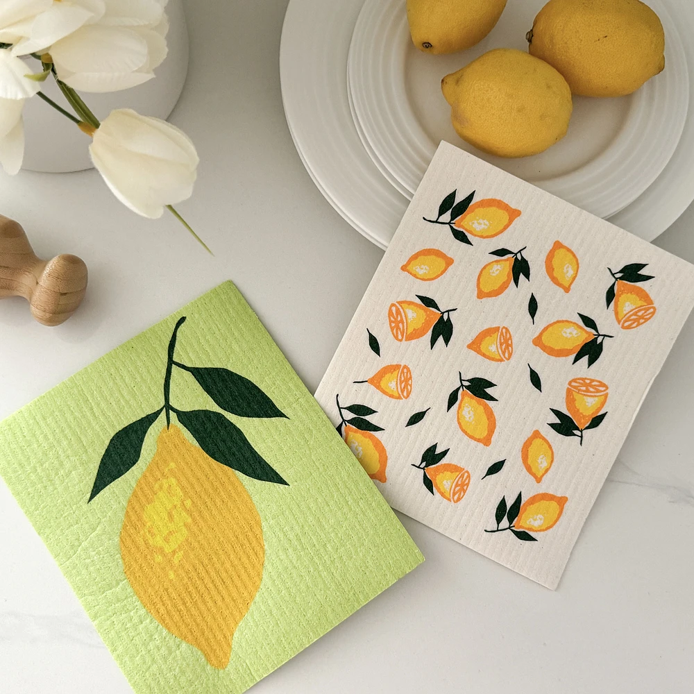 Set of 2 Lemon-themed Swedish Dishcloths