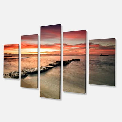 Wonderful Sunrise on Black Ocean Canvas Wall Art Panels