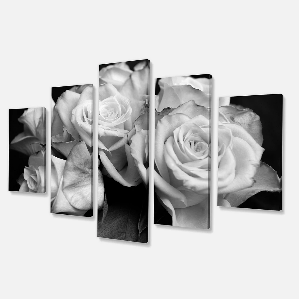 Bunch of Roses Black and White Canvas Art Print Panels