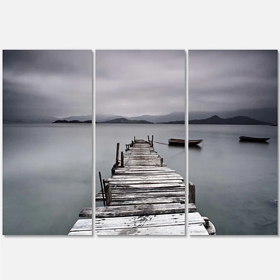 Pier and Boats at Seashore Canvas Wall Art