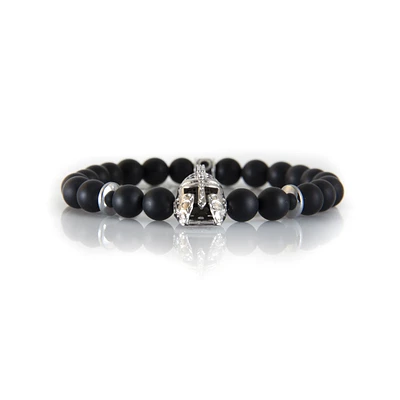 Luenzo Black Onyx and Silver Warrior Helmet Bracelet