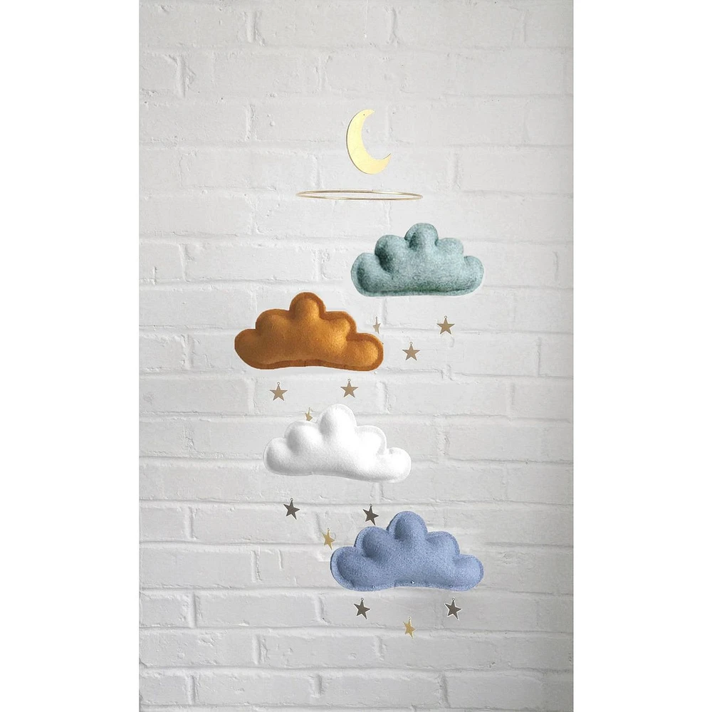 Cloud & Star Mobile -Green, Ocher, White & Blue