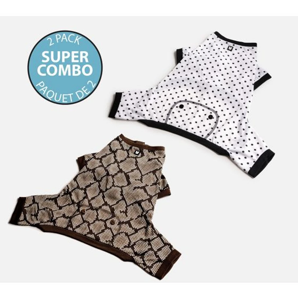 Dog's Pack of 2 Pyjamas by SilverPaw - Polka Dots and Snakeskin Prints