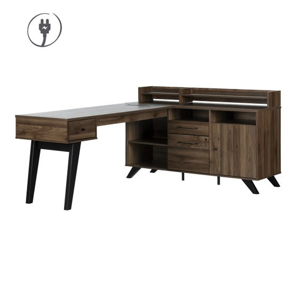 South Shore Furniture Helsy Bureau en forme de L avec barre d'alimentation