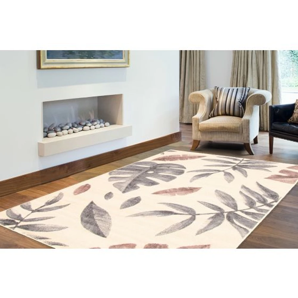 Tapis Feuilles crème-Rose