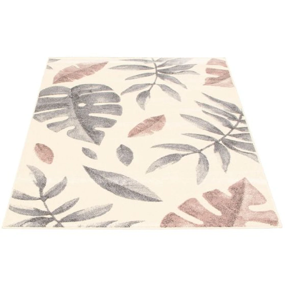 Tapis Feuilles crème-Rose