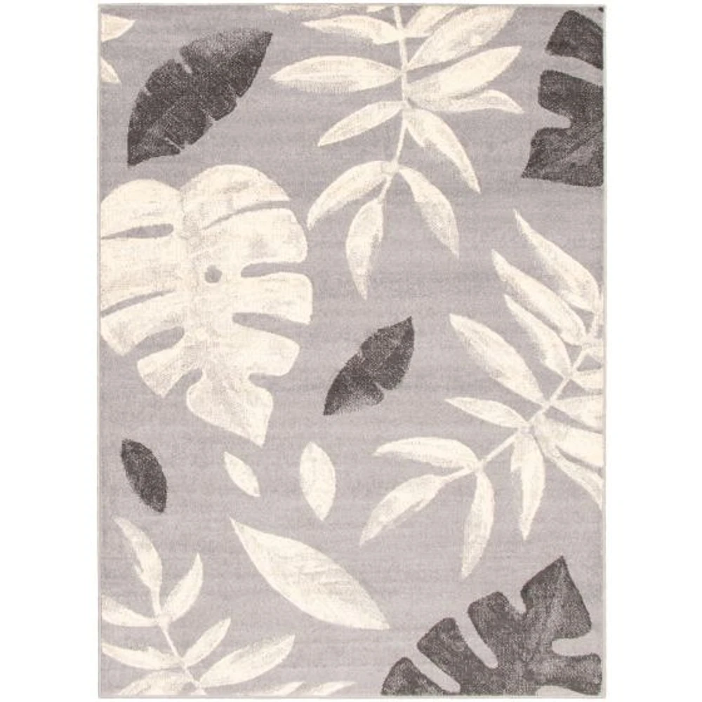 Tapis Feuilles Argent-Anthracite