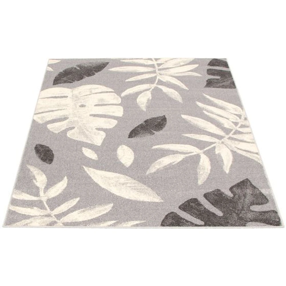 Tapis Feuilles Argent-Anthracite