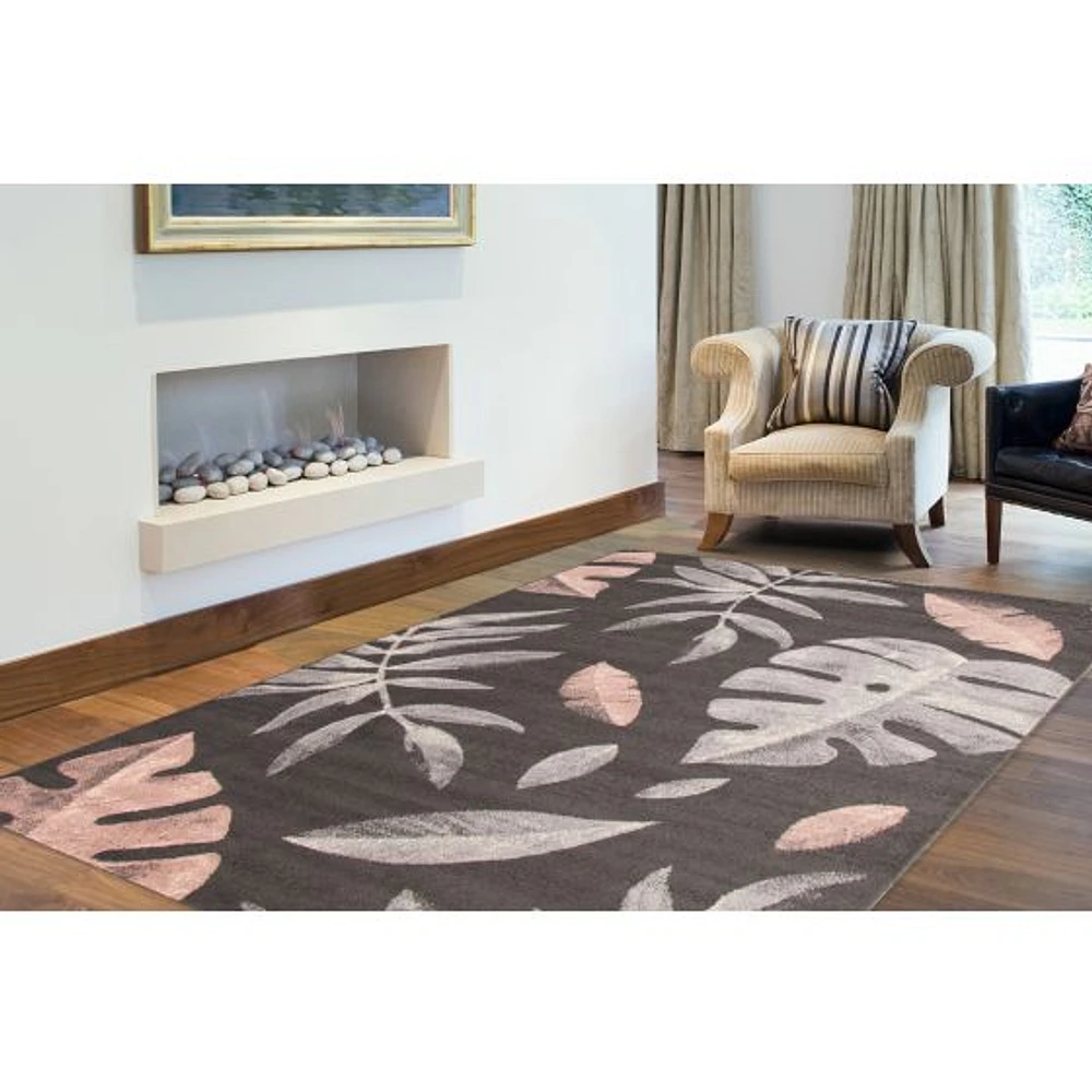 Feuilles Anthracite-Pink Rug