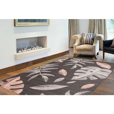 Tapis Feuilles Anthracite-Rose