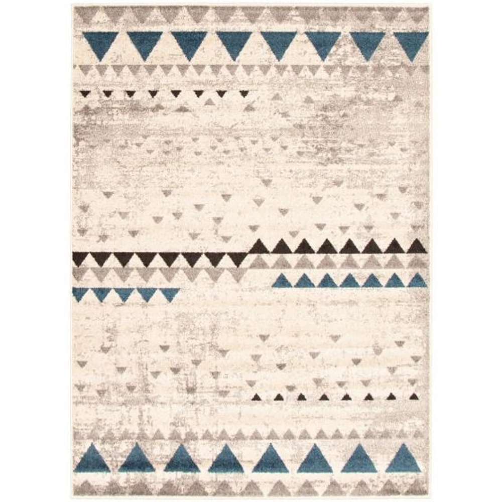 Tapis Modern Afghan ivoire/bleu