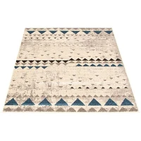 Tapis Modern Afghan ivoire/bleu