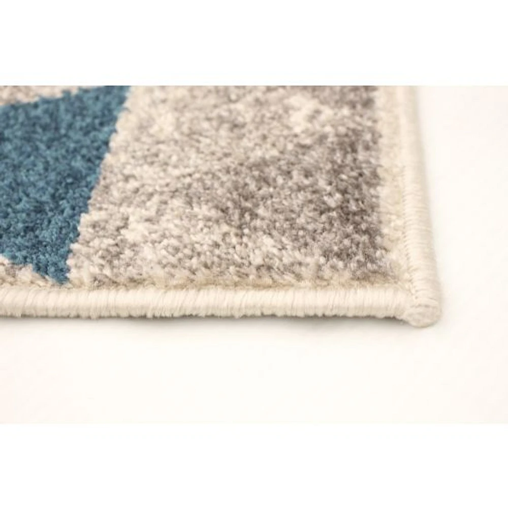 Tapis Modern Afghan ivoire/bleu