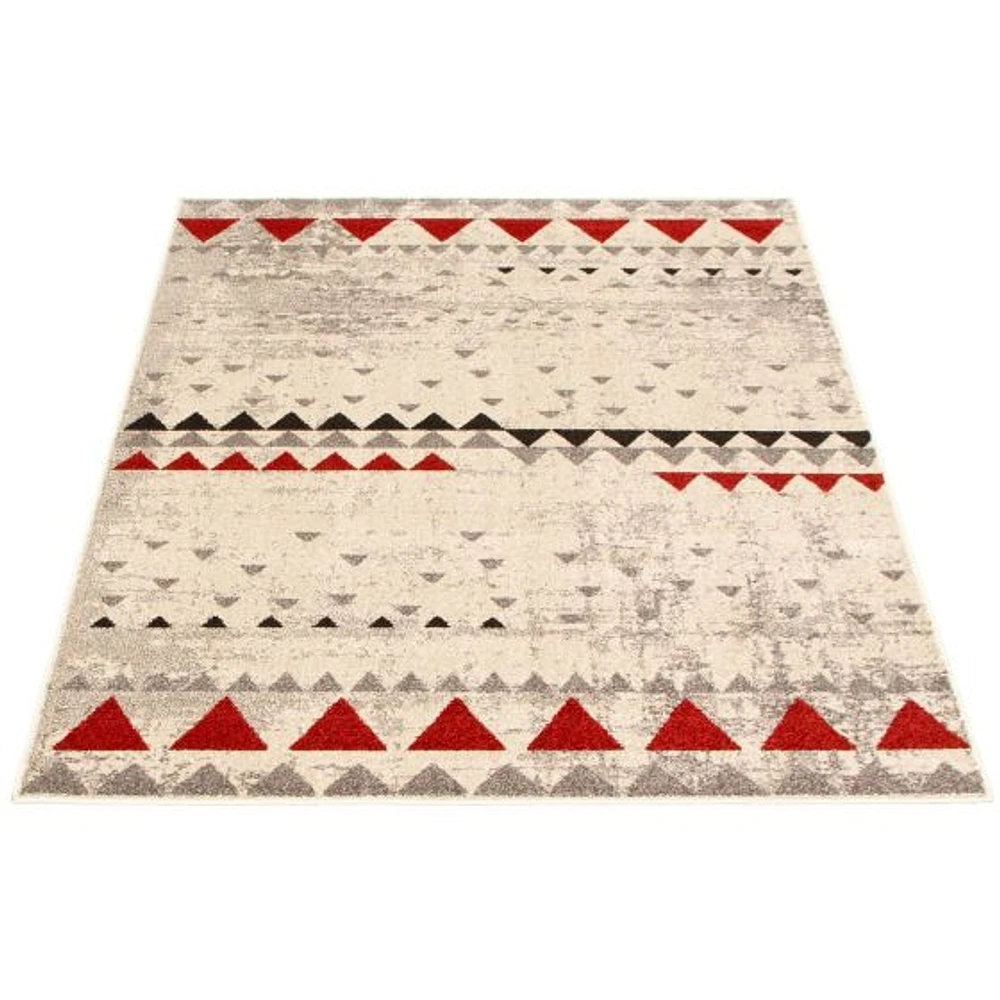 Modern Afghan Ivory/Red Rug